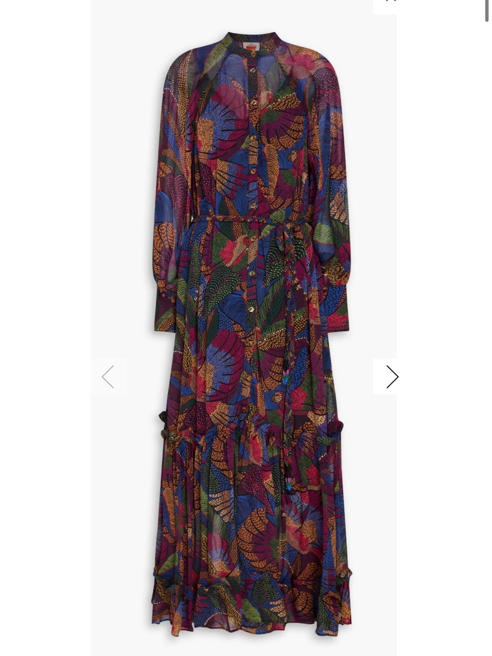 Farm Rio Ruffled printed georgette maxi dress hidden birds - Picture 2 of 4